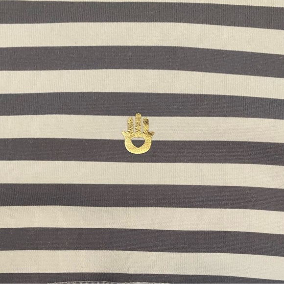 Spiritual gangster, gray, and white stripe full length legging, L - Picture 2 of 4